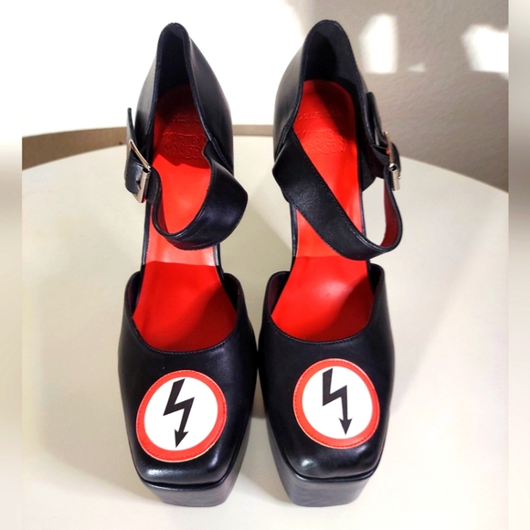 Dolls Kill x Marilyn Manson Black Faux Leather Platform Ankle Strap Heels - Picture 4 of 16